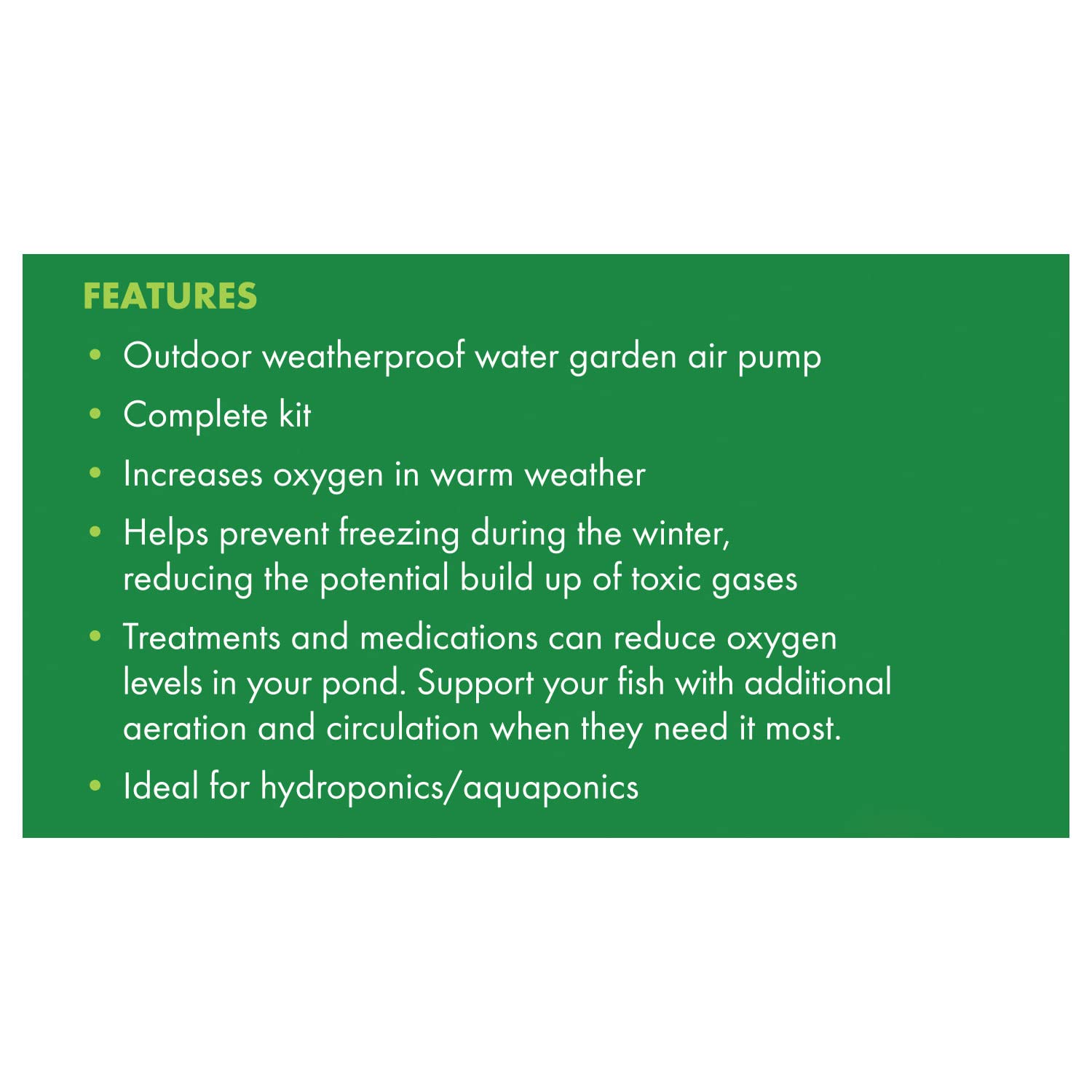 Pennington Aquagarden Kit de Bomba de Aire para Estanque, 4 Salidas, caudal de 169 galones/Hora, Negro, automático, eléctrico con Cable, 4 Piedras de Aire y 4 líneas de Aire, Adecuado para estanques