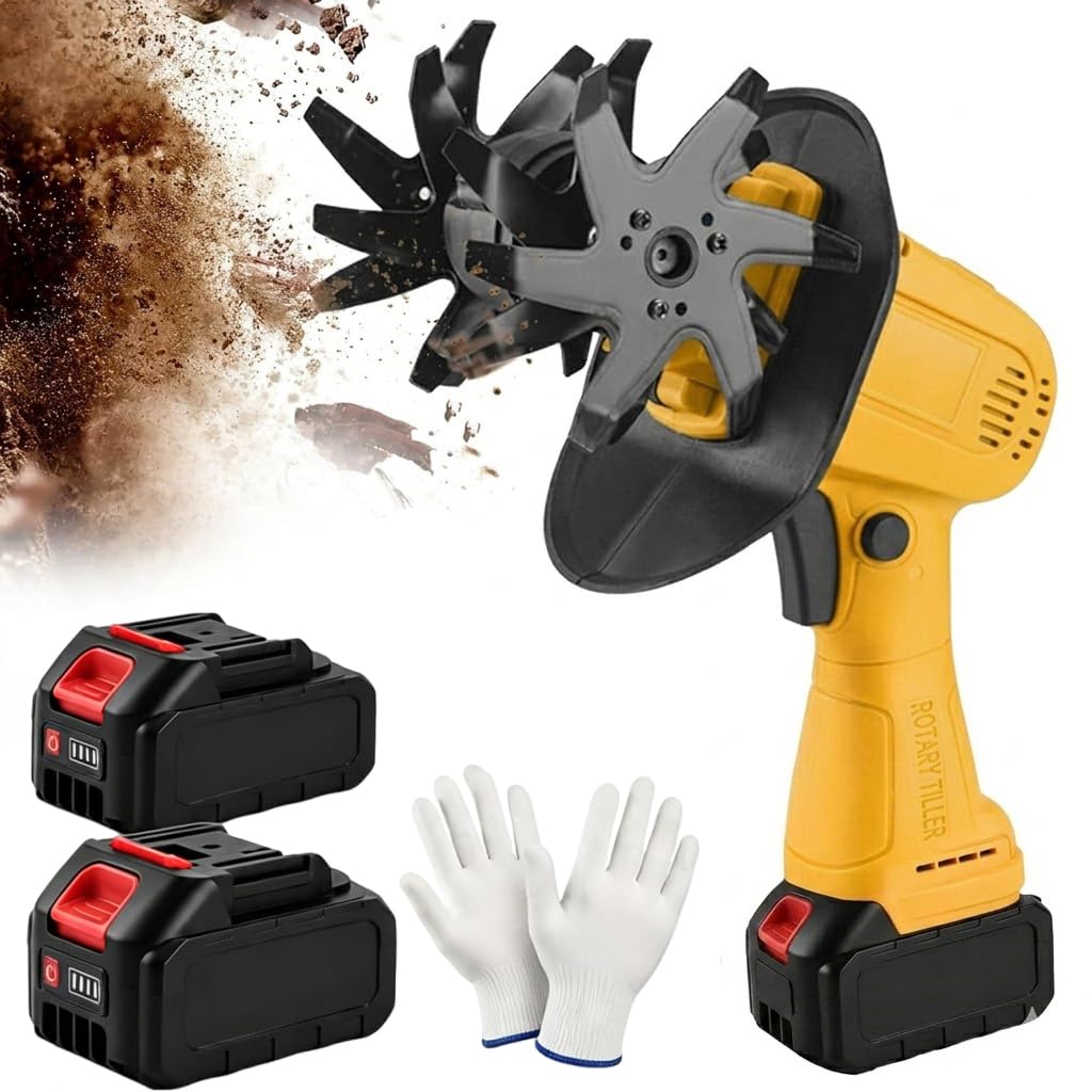 Coltivatore portatile a batteria con 2 batterie, motozappa elettrico leggero, larghezza di lavoro di 12,8 cm e profondità di 10,3 cm per la coltivazione del terreno del prato