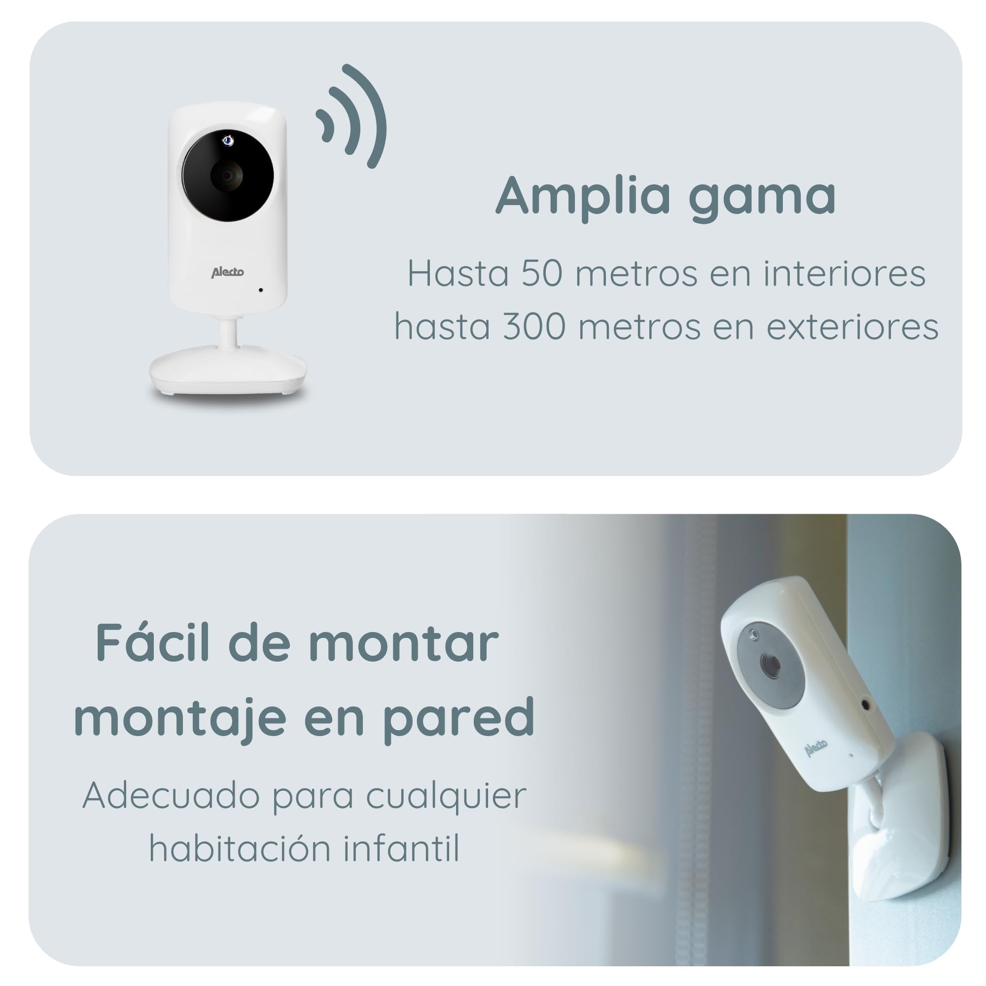 Alecto DVM-64 - Monitor inalámbrico para bebés (100% libre de interferencias y privado) con cámara de vídeo giratoria, visión nocturna, función de intercomunicación, alto alcance, color blanco
