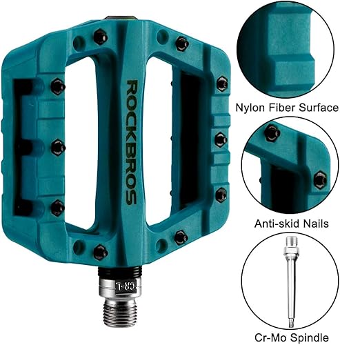 Miniatura 3 de ROCKBROS Pedales ligeros de bicicleta de montaña Pedales de plataforma de bicicleta de fibra de nylon para BMX MTB 9/16 "azul