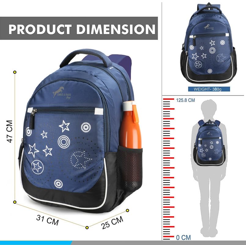 Image of Chris & Kate 38 Ltrs 47 cm Water reistanceBlue Backpack for School College Office casual bag With Laptop Compartment for boys and girls