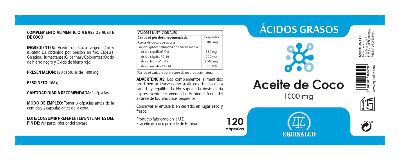 Aceite de Coco de Equisalud, 120 perlas