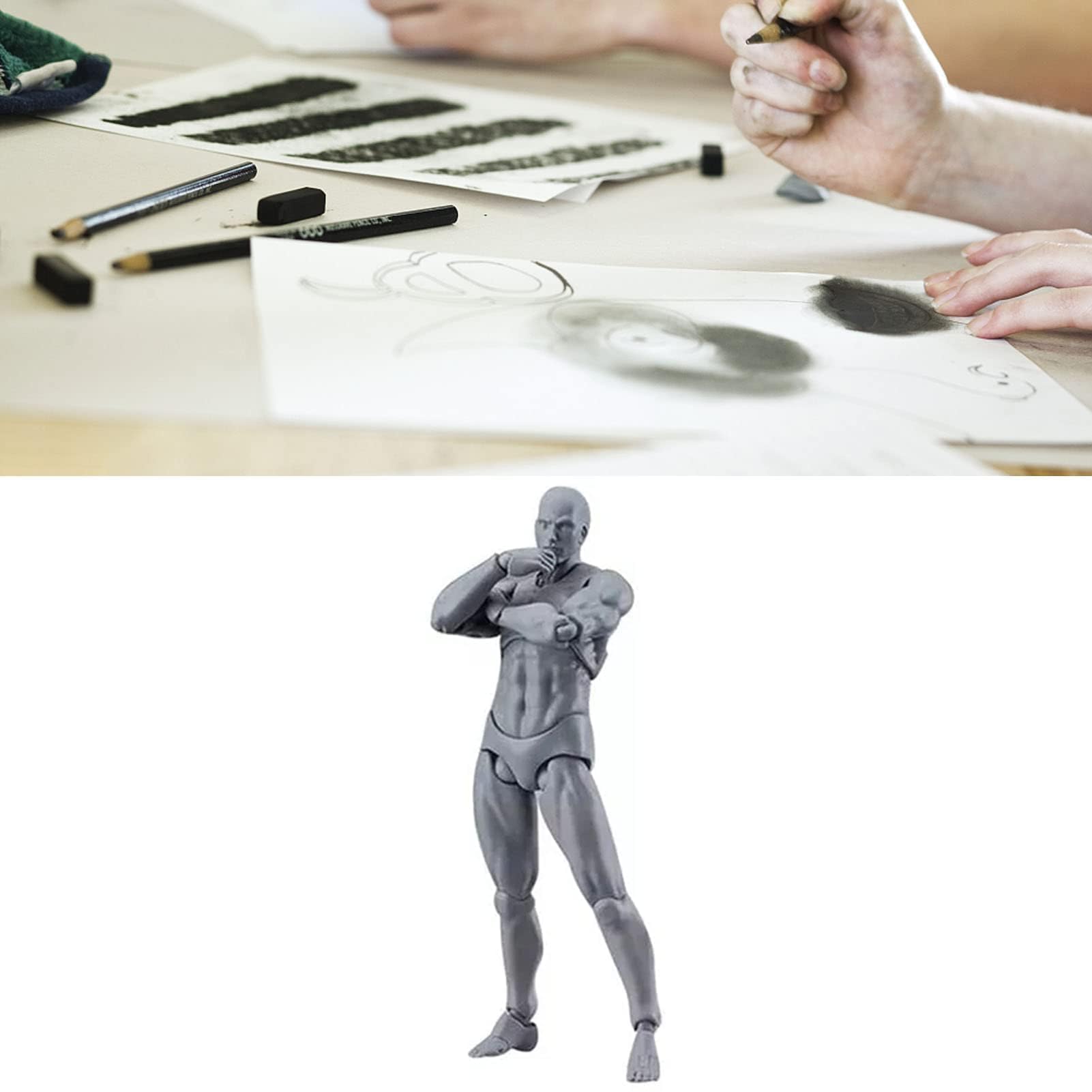 Beweegbare Mannequinfiguur voor Schetsen en Schilderen, Grijs, met