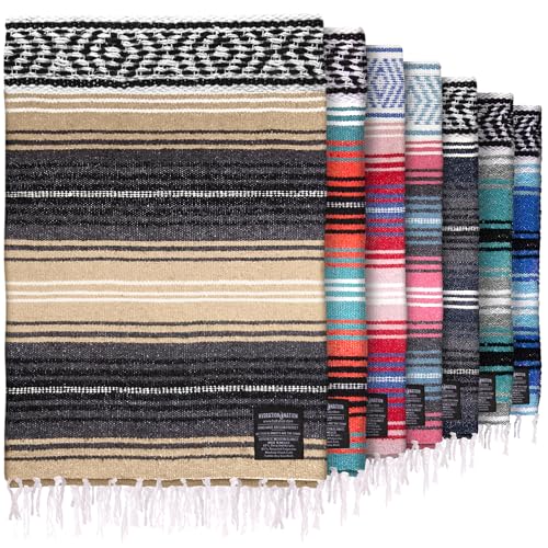 Authentic Large Handwoven Mexican Blanket - Soft Yoga Blankets - Durable Serape - Lightweight Falsa Blanket, Beach, Camping, Picnic, Equestrian Saddle, Outdoor Blankets 70