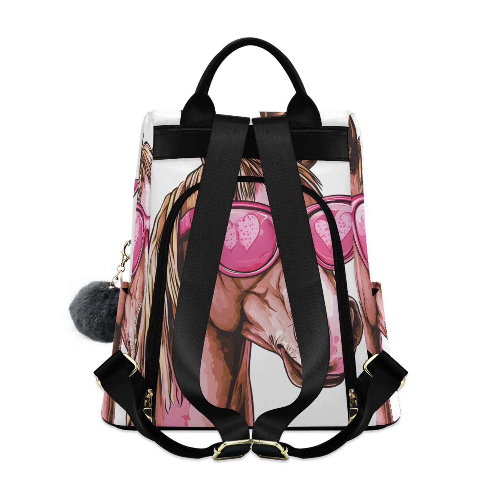 Funny Horse with Glasses Backpack for Women Anti Theft Large Fashion Travel Shoulder Bag Purse Rucksack Lightweight