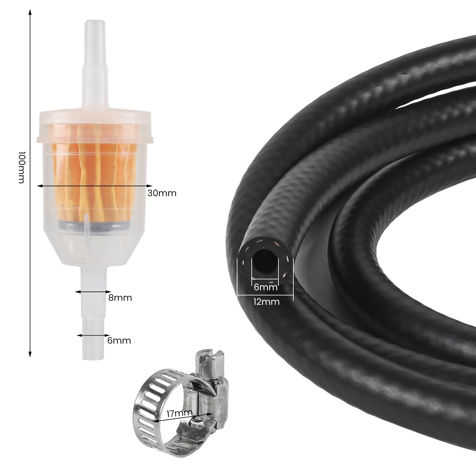 Kit Tubo Benzina 6mm - 2m Con 2 Filtri E 10 Fascette, Per Moto, Auto E Decespugliatori - Foto 11