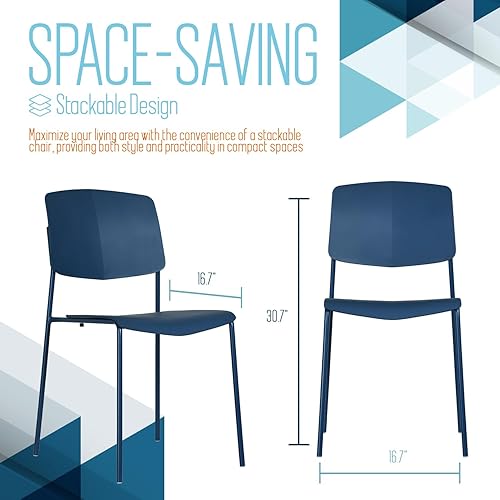 Miniatura 3 de ISL Furnishings Zuho II - Silla apilable moderna, color azul océano, juego de 2, sillas apilables de plástico sin brazos para comedor en interiores