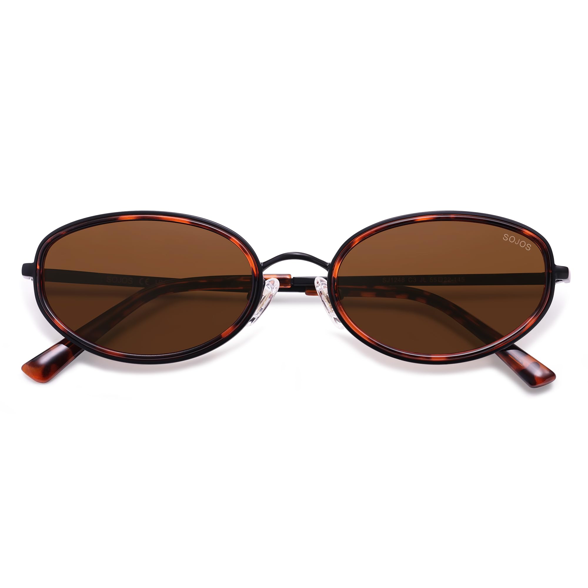SOJOS Trendy Oval Round Polarized Sunglasses for Women Men Chic Retro Narrow Circle Sunnies SJ1248