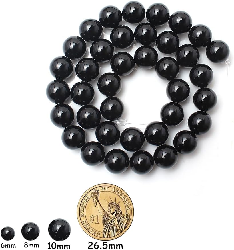 35pcs Round Loose Polish Black Agate Beads for Bracelet Beads,10mm Gemstone Bead Round Loose Stone Beads for Jewelry Making DIY Bracelet Necklace Earrings