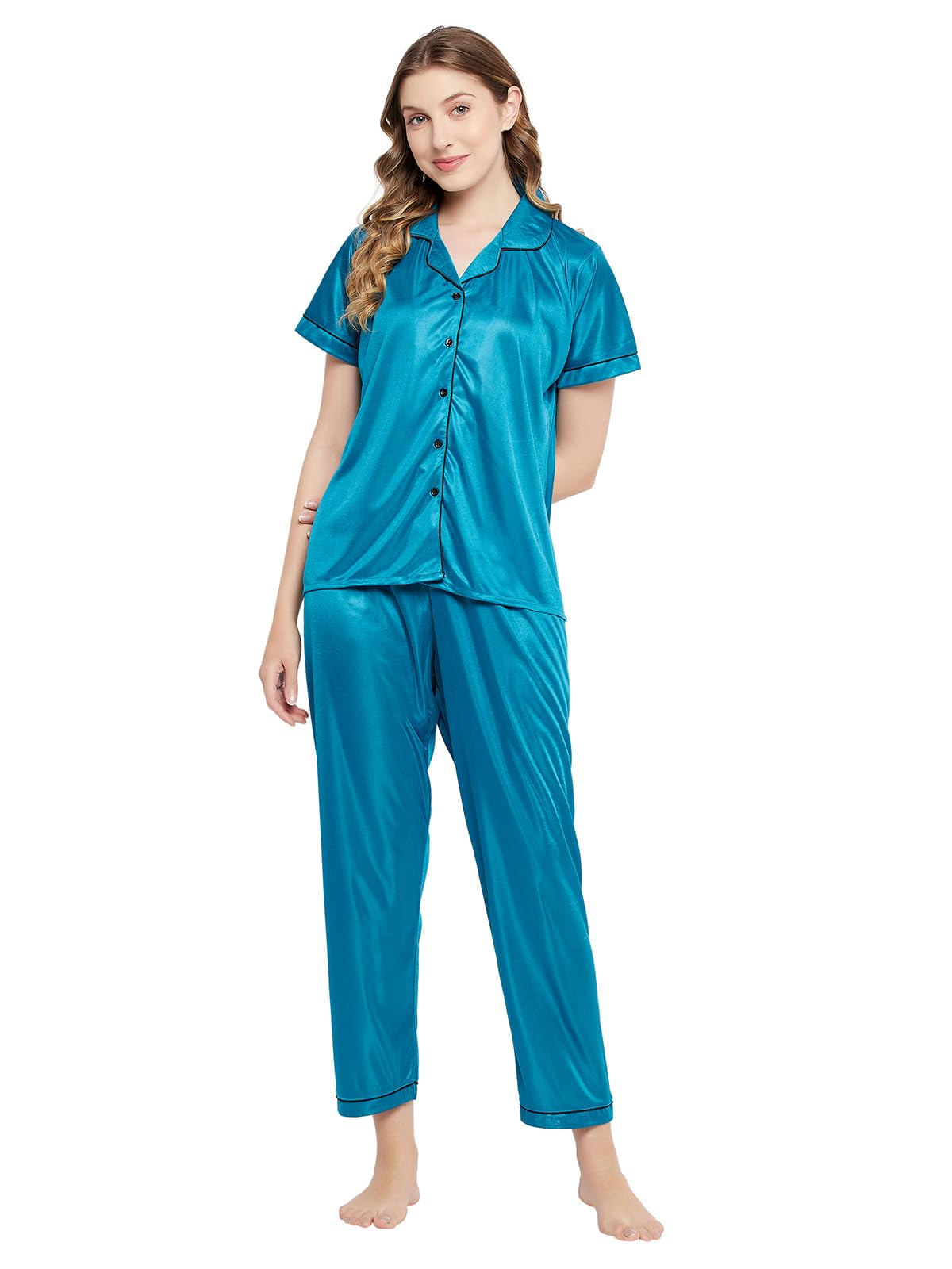 Women's Crepe Chic Basic Button Down Shirt & Pajama Set-image-6