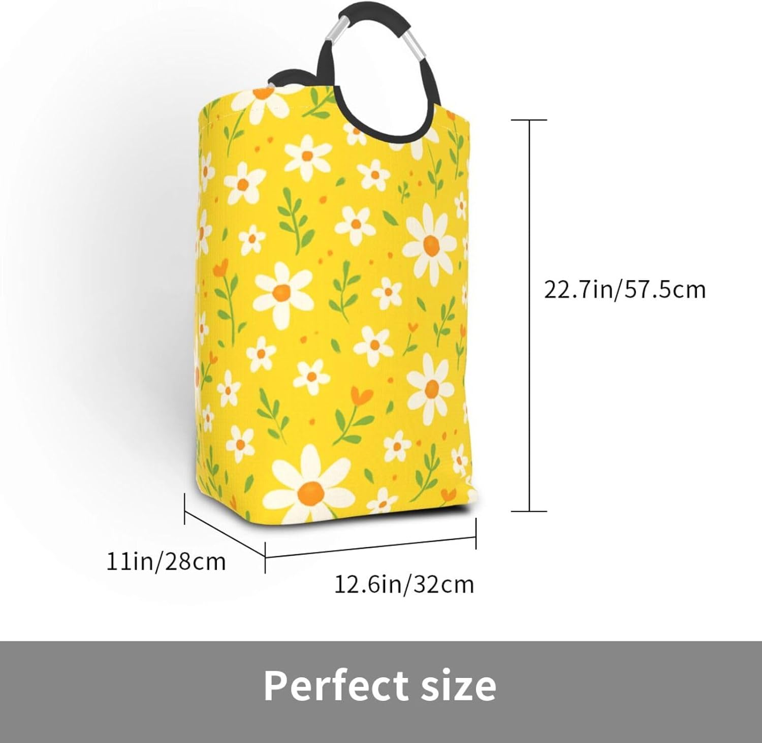 50l Laundry Basket Daisy Floral Waterproof Laundry Hamper Foldable Clothes Laundry Bag With Handles