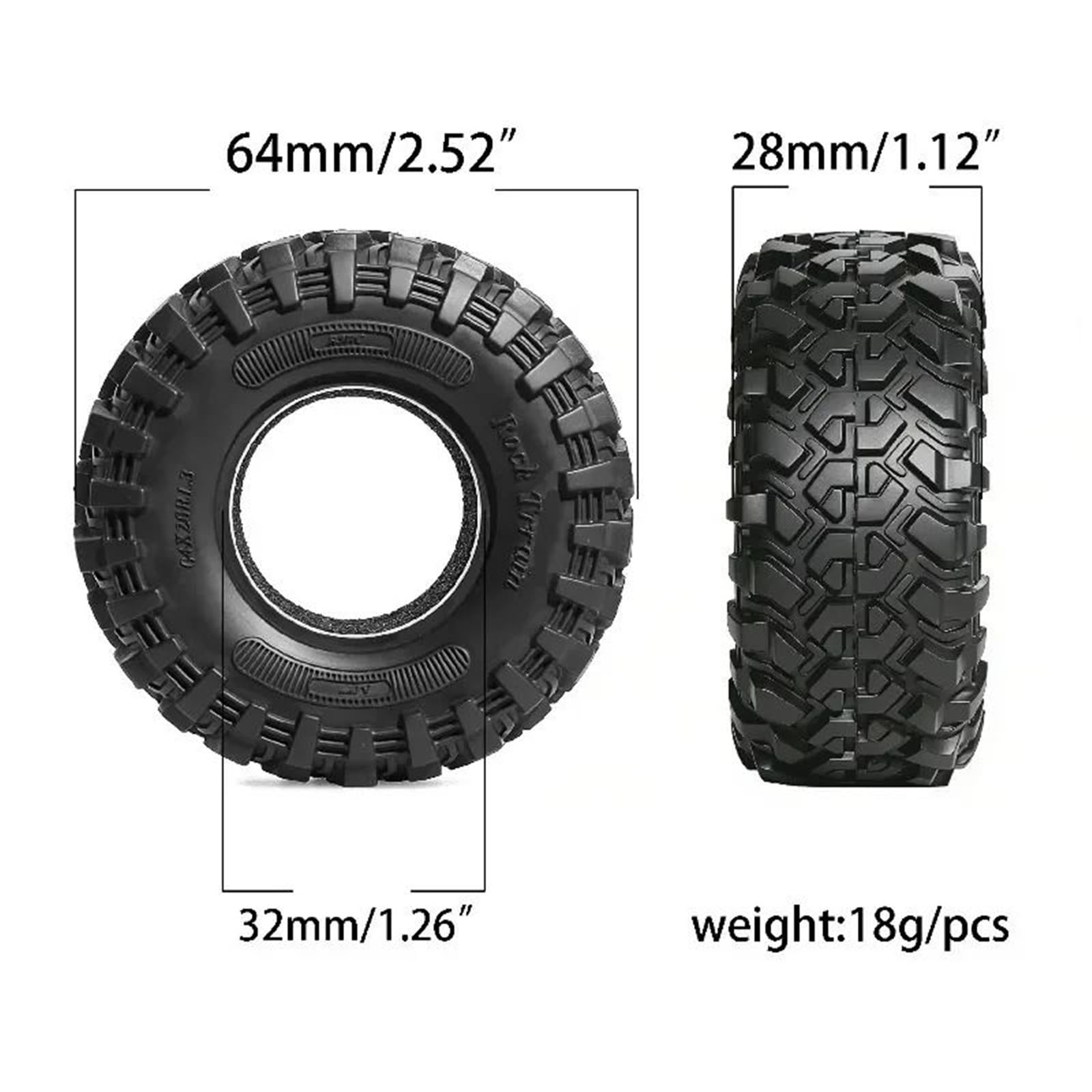 Per Trx4m Per Axial Per Scx24 Trxs Ax24 1/18 1/24 Rc Auto 4 Pezzi 1.3In Pneumatici Cingolati Morbida Gomma Appiccicosa Diametro Esterno 64mm Ricambi Modellini RC