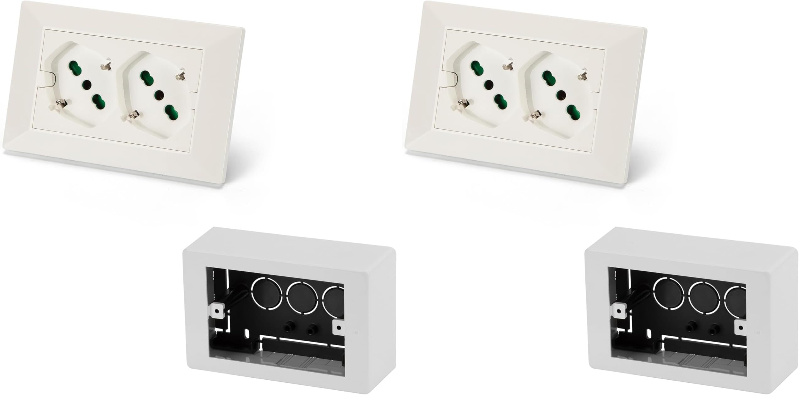 FANTON 42100S kit Multipresa universale da incasso OPERA/PLA doppia presa bipasso schuko 2P+T 16A precablata per scatola a 3 moduli + scatola da parete inclusa (Confezione da 2)