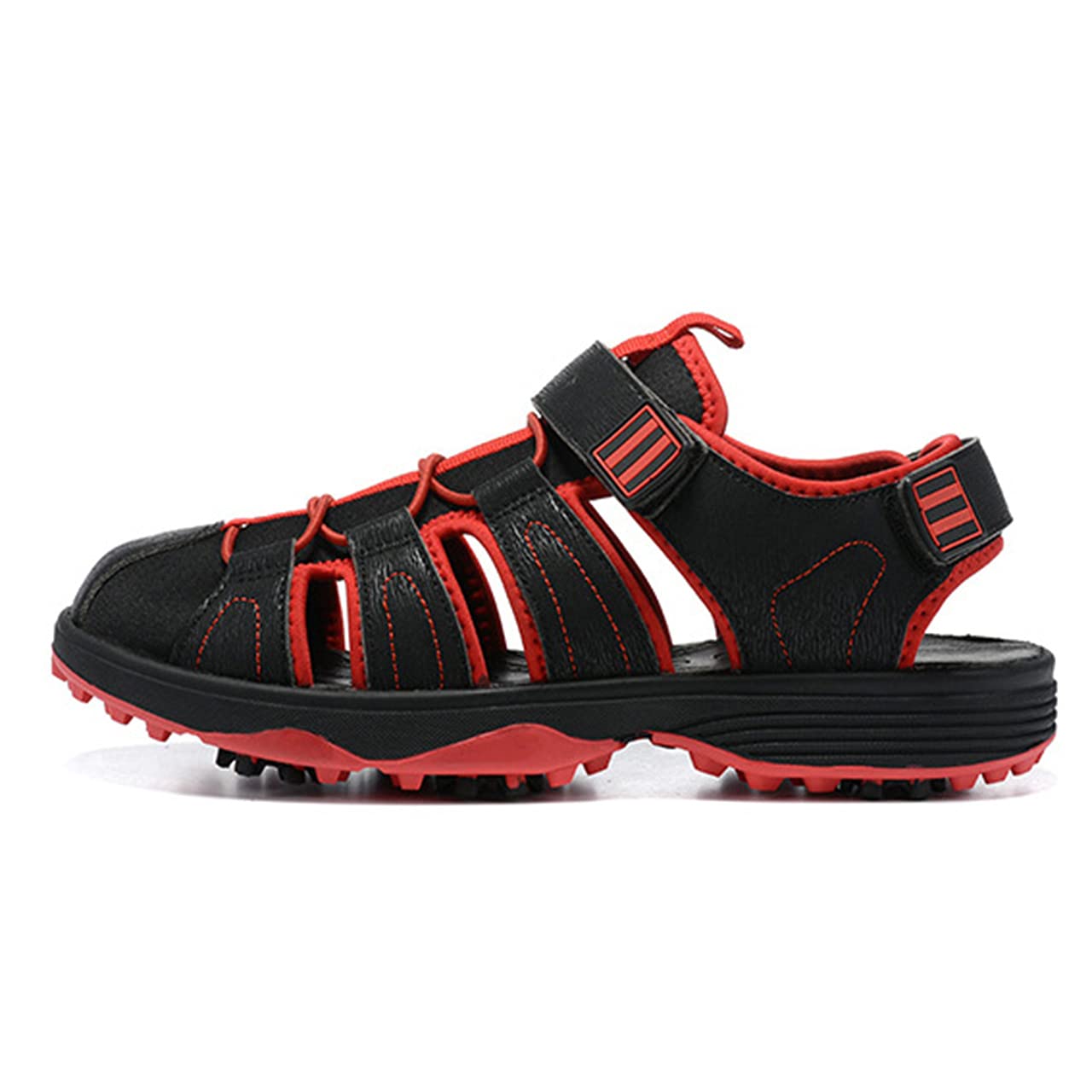 WJFGGXHK Men's Golf Sandal, Professional Anti-Skid Golf Sport Sneakers Leather Golf Shoe,Red,42 EU