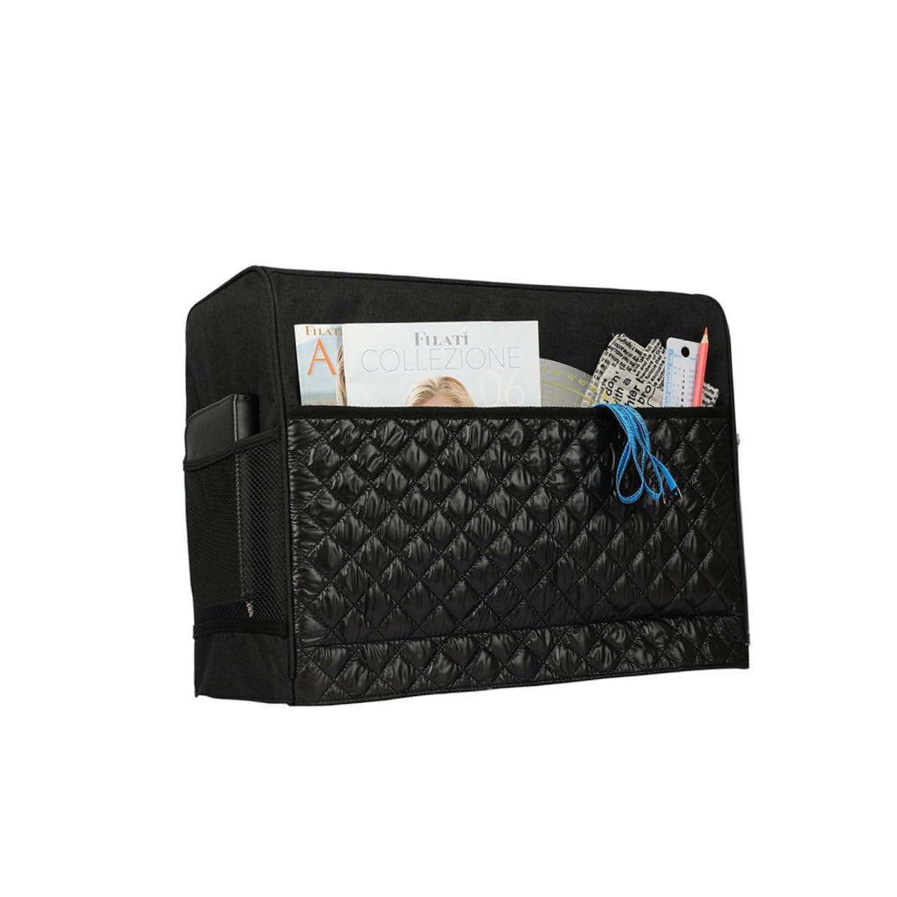 Tofficu Sewing Machine Cover with Zipper Pocket Durable Storage Bag for Home Shop Stylish Black Design Organizes Sewing Tools Fits Machines