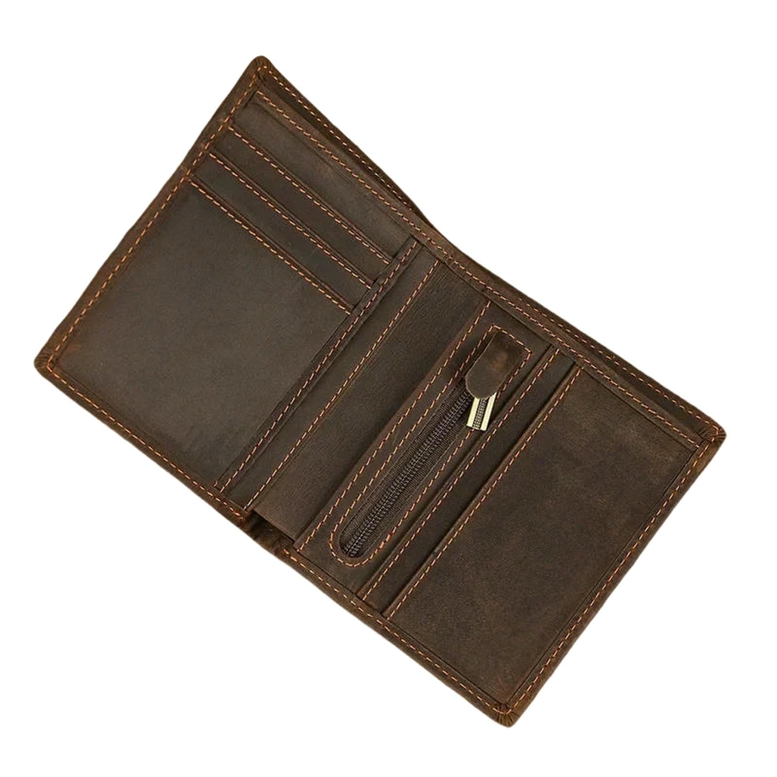Portfele męskie skóra krótki portfel męski krótki portfel Bifold Wallet-6096 ciemnobrązowy-11 x 9 x 1 5 cm