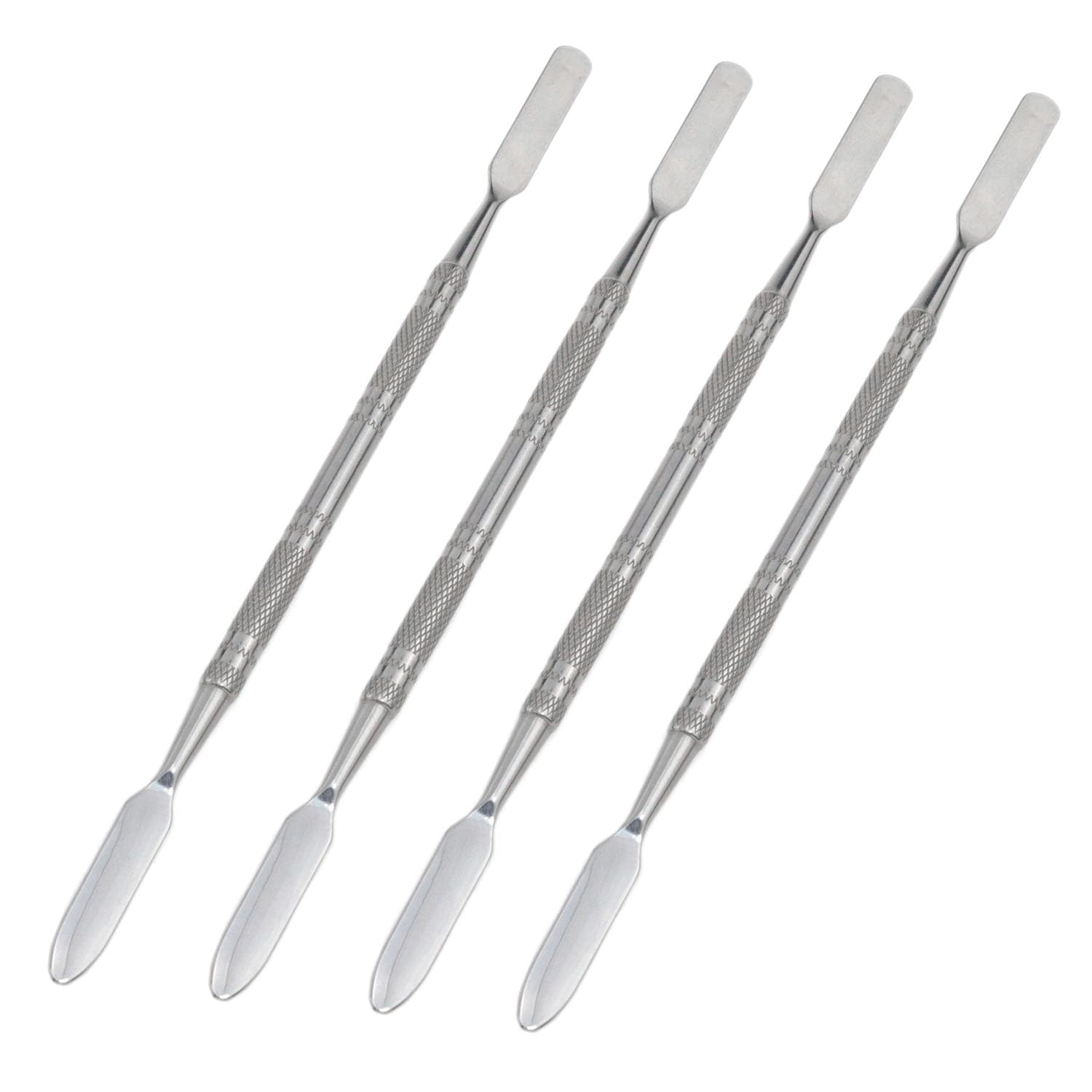 Meuey Lyot Stainless Steel lab mini Double-Ended Spatula Double-Ended Spatula semi-Miniature Spatula Cone Arrow end 5.9 inches Flat end 4pcs (6.22inch