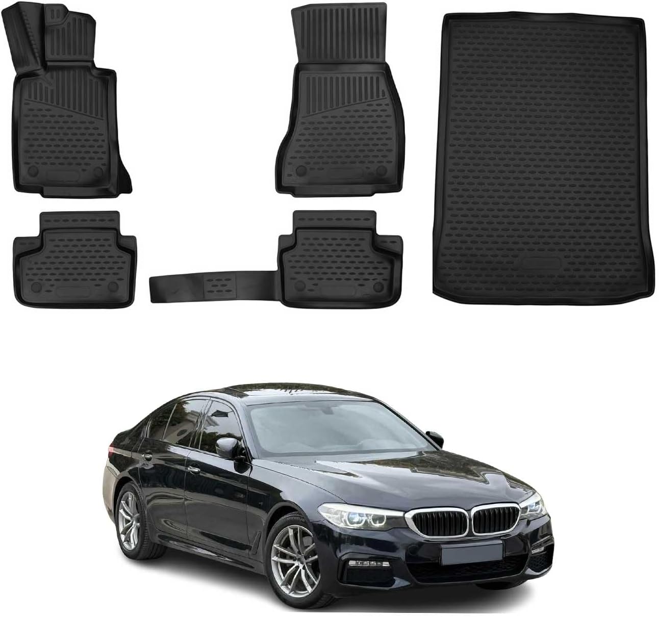 OMAC Custom Floor Mats & Cargo Liners for BMW 5 Series G30 M5 F90 2017-2024 TPE Black