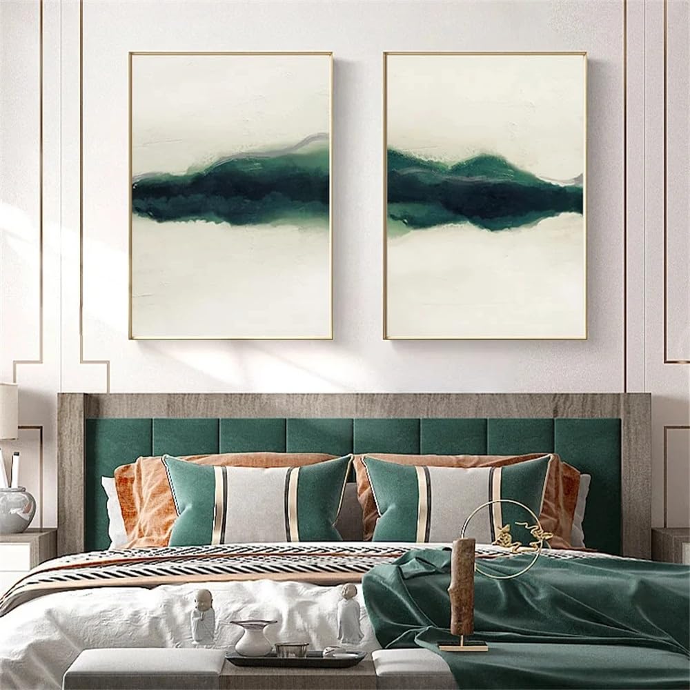 WBYZAC Set of 2-Mountain Lake Reflection Landscape Green Abstract Canvas Posters and Prints Artistic Wall Art Painting Pictures Living Room OfficeHome Decor-40 * 50cm (No Frame)