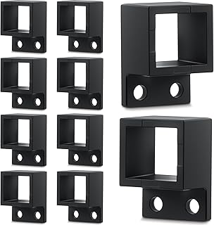 Zonon 10 Pcs 1" x 1 1/8" Black Aluminum Fence Brackets Standard Wall Mount for Rails Residential Black Flat Fence Brackets for Fencing Railing Mounting