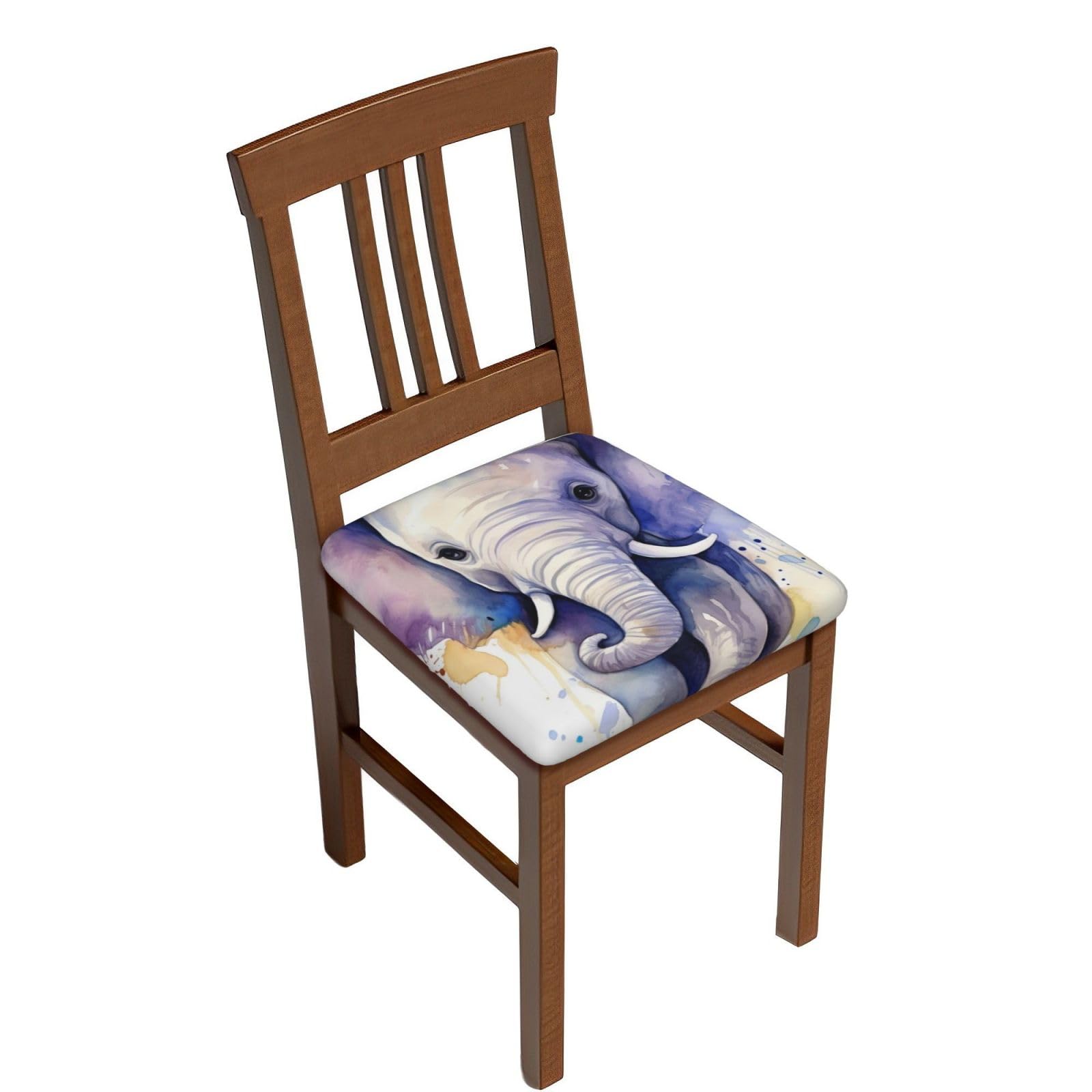 Fodpand Four Pieces Cute Elephant Watercolor Square Stool Covers Stretch Removable Square Bar Stool Seat Covers Washable Dustproof Stool Cushion Slipcover Soft Milk Silk Bar Chair Covers With Band