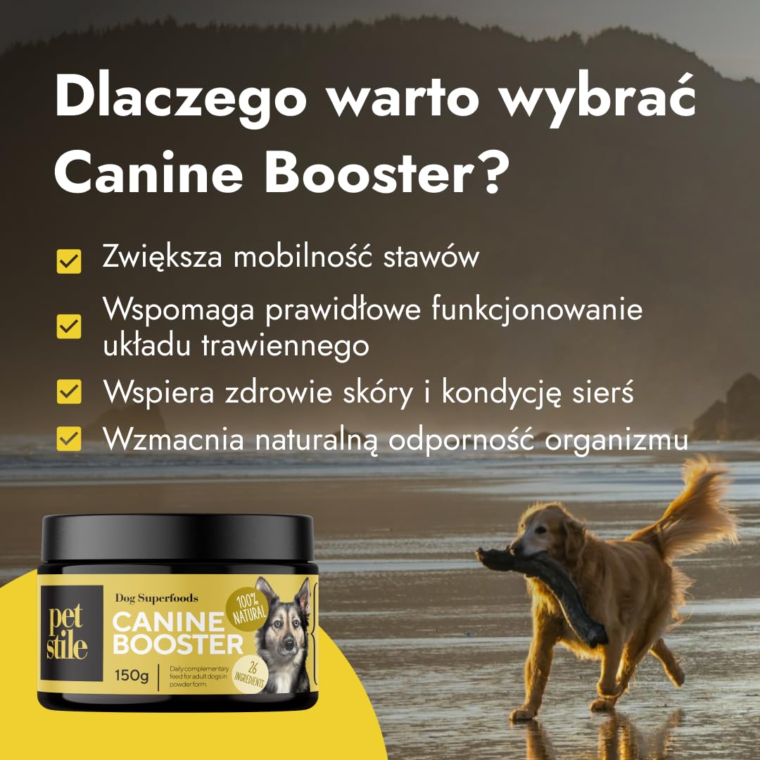 Canine Booster – suplement dla dorosłych psów z małżem zielonowargowym, kurkumą i probiotykami, wspiera stawy, trawienie, skórę, sierść i odporność (2x 150 g)