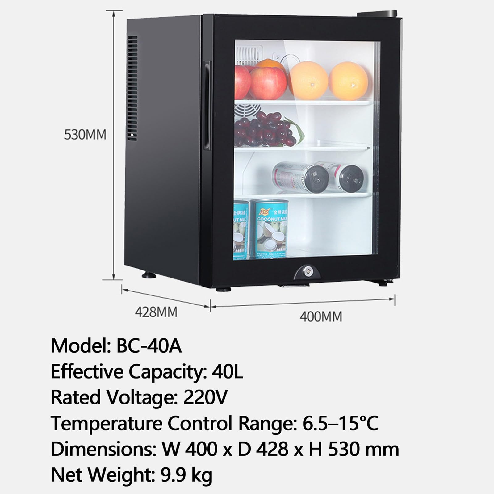 Congelador vertical 55 W cerradura,congelador compacto una puerta 40L | bajo nivel ruido 28 db, acabado acero inoxidable, rango temperatura 8-15 °c; para residencias estudiantes y apartamentos.