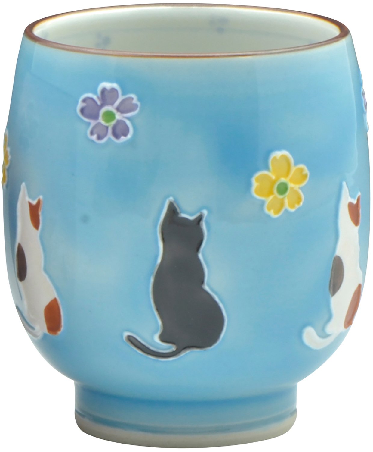 Amazon｜京焼 清水焼 昇峰窯 湯呑 大 交趾 花ねこ UIH958-01｜湯呑み