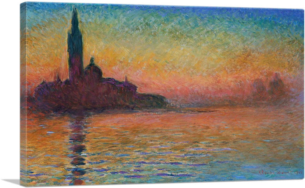 ARTCANVASSan Giorgio Maggiore at Dusk Sunset Venice Italy Canvas Art Print Stretched Framed Painting Picture Poster Giclee Wall Decor by Claude Monet - 40" x 26" (0.75" Deep)
