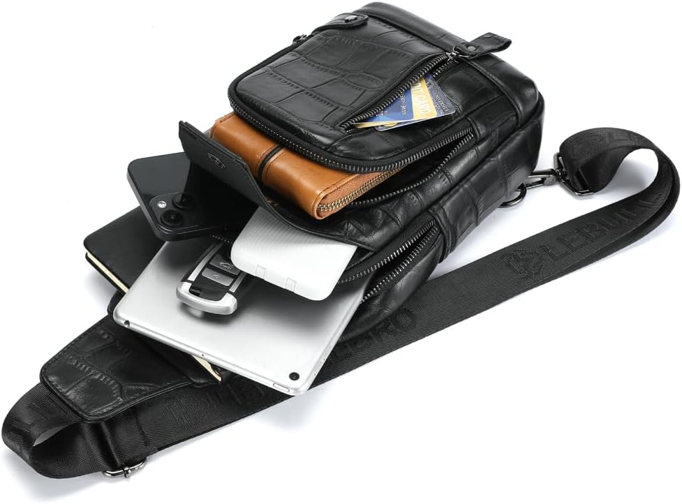 Sling Bag for Men Genuine Leather Chest Bag Crossbody Backpack Travel Hiking Outdoor Sports - Image 5
