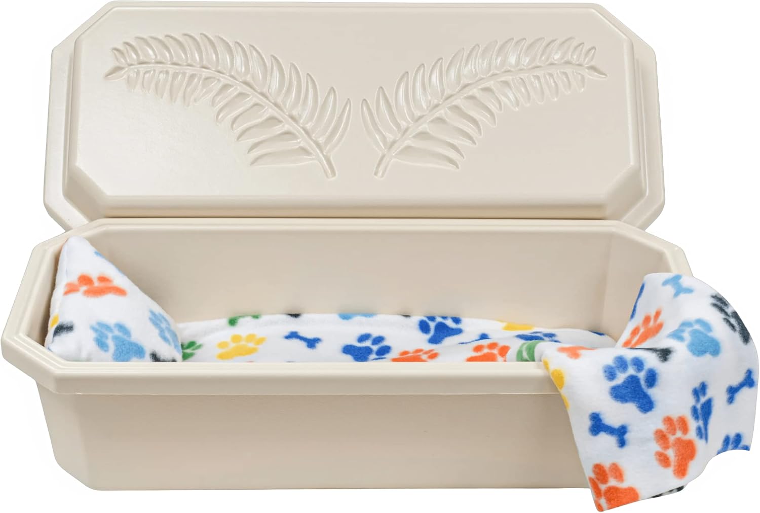 Titan Casket Standard Pet Casket Almond with Rainbow Paw (23" Long and 14" Wide