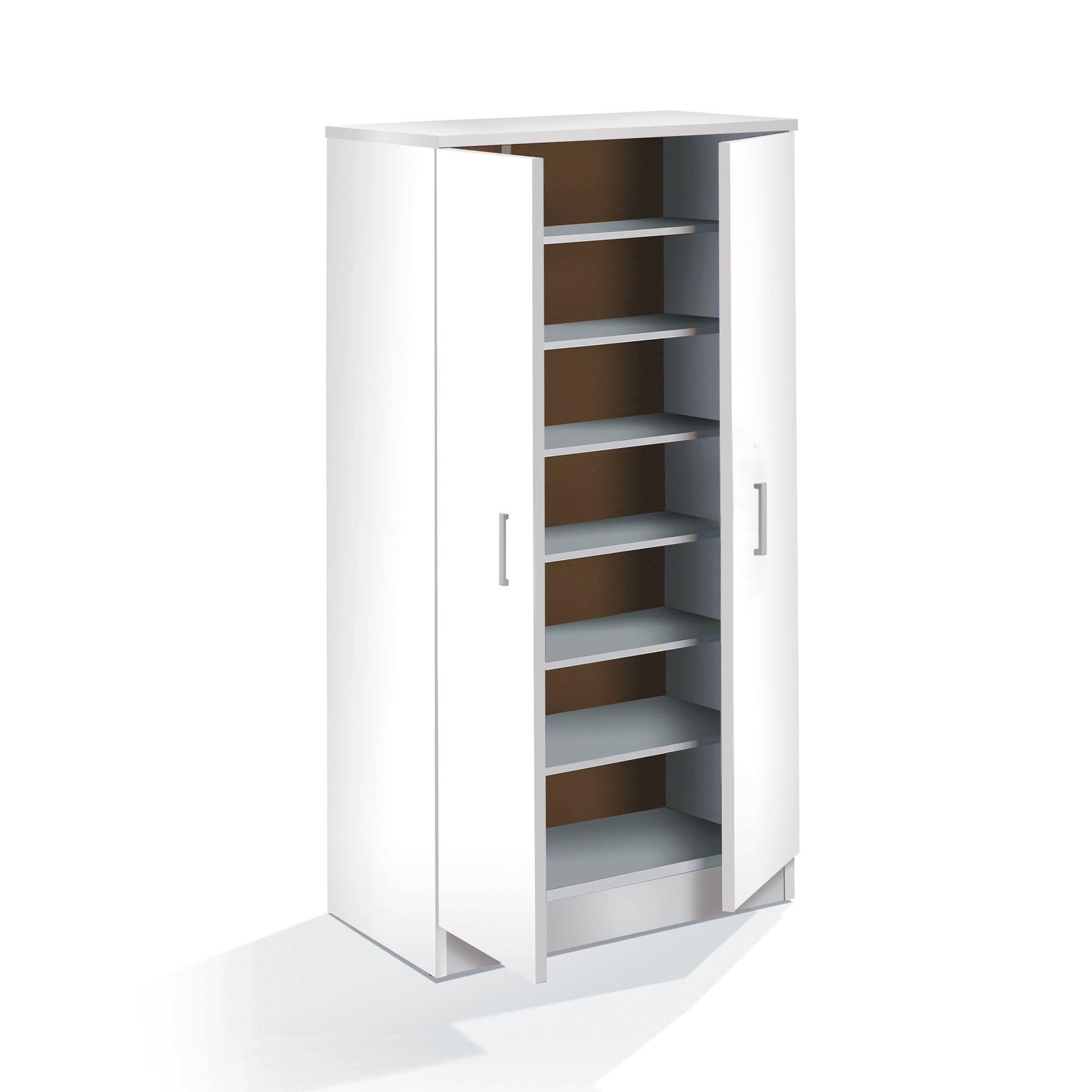 Bissolo Casa Scarpiera Salvaspazio Slim a 2 Ante, Armadio Multiuso in Melamina Bianca con 6 Ripiani, Mobile Ingresso per Casa e Cucina, Armadio per Camera da Letto e Bagno, 55x36x108 cm