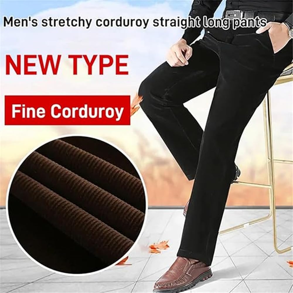 Pantaloni da uomo di mezza età e anziani con elastico in vita in velluto a coste elasticizzati pantaloni dritti in velluto a coste