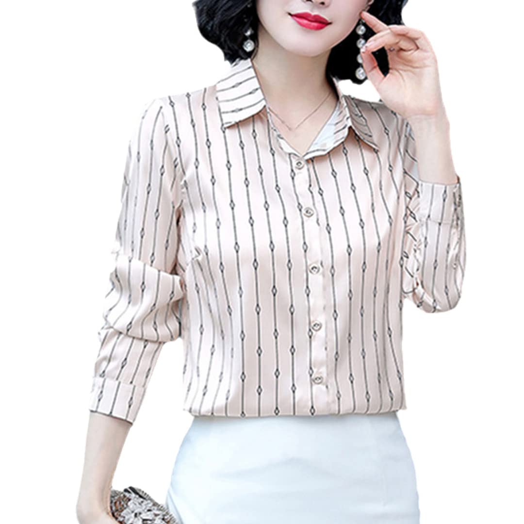 Camisas de Seda para Mujer Blusas Camisa de Manga Larga con Estampado de Leopardo Tops Blusa de Trabajo Floral de satén para Mujer pic-10 S