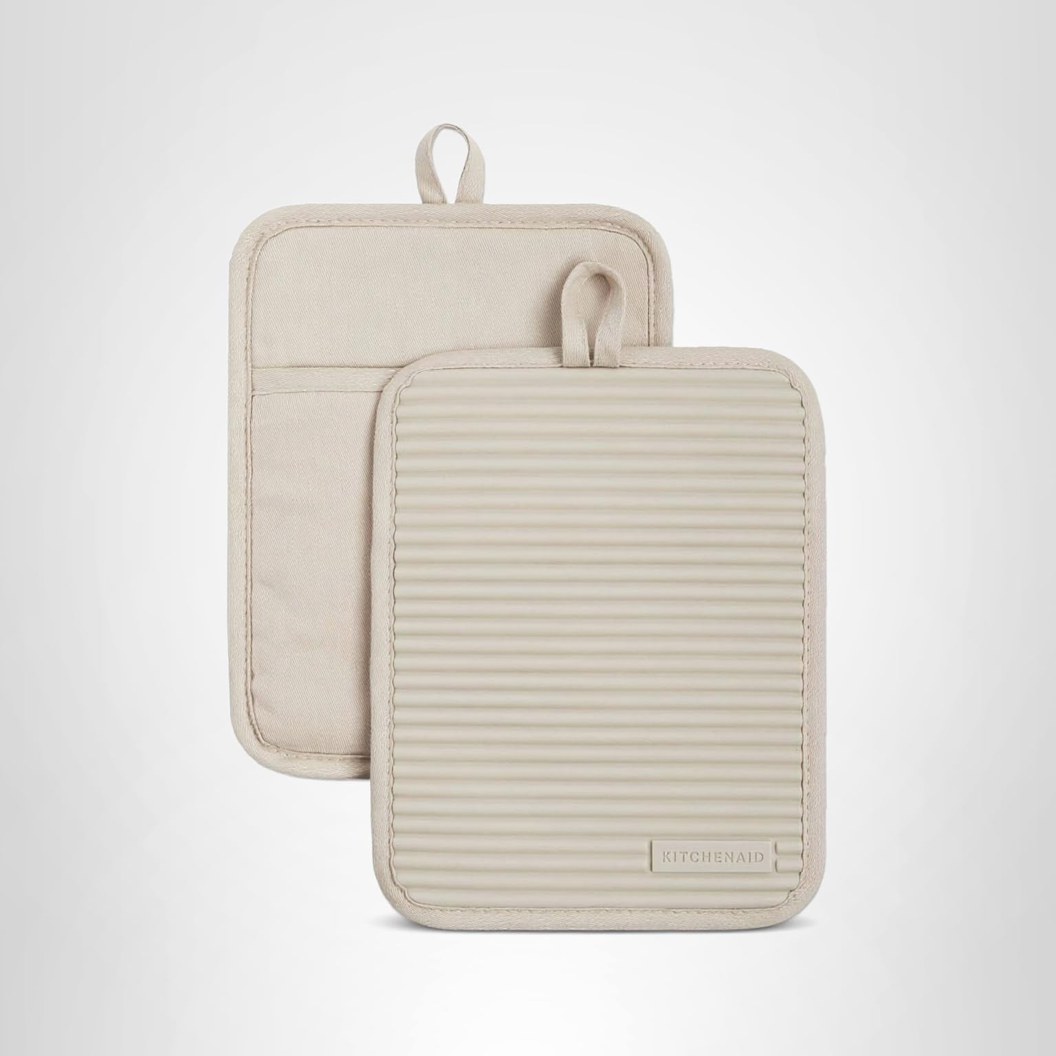 KitchenAid Ribbed Soft Silicone Pot Holder 2-Pack Set, Milkshake Tan, 7"x9"