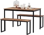 DlandHome 3-Piece Ensemble de table à manger 4 Personnes,Soho Table à manger et chaises,Rectangulaire table de dîner avec deux bancs pour la cuisine,Brown DCA-CZJYB-yzld01