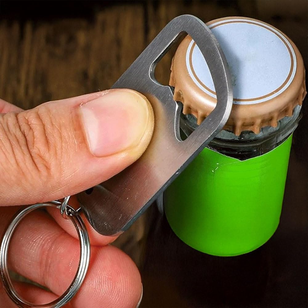 1Pcs Portable Stainless Steel Bottle Opener Keychain Creative Beer Drink Bottle Openers Men Metal Key Chain Pendant (Small,5x3cm)