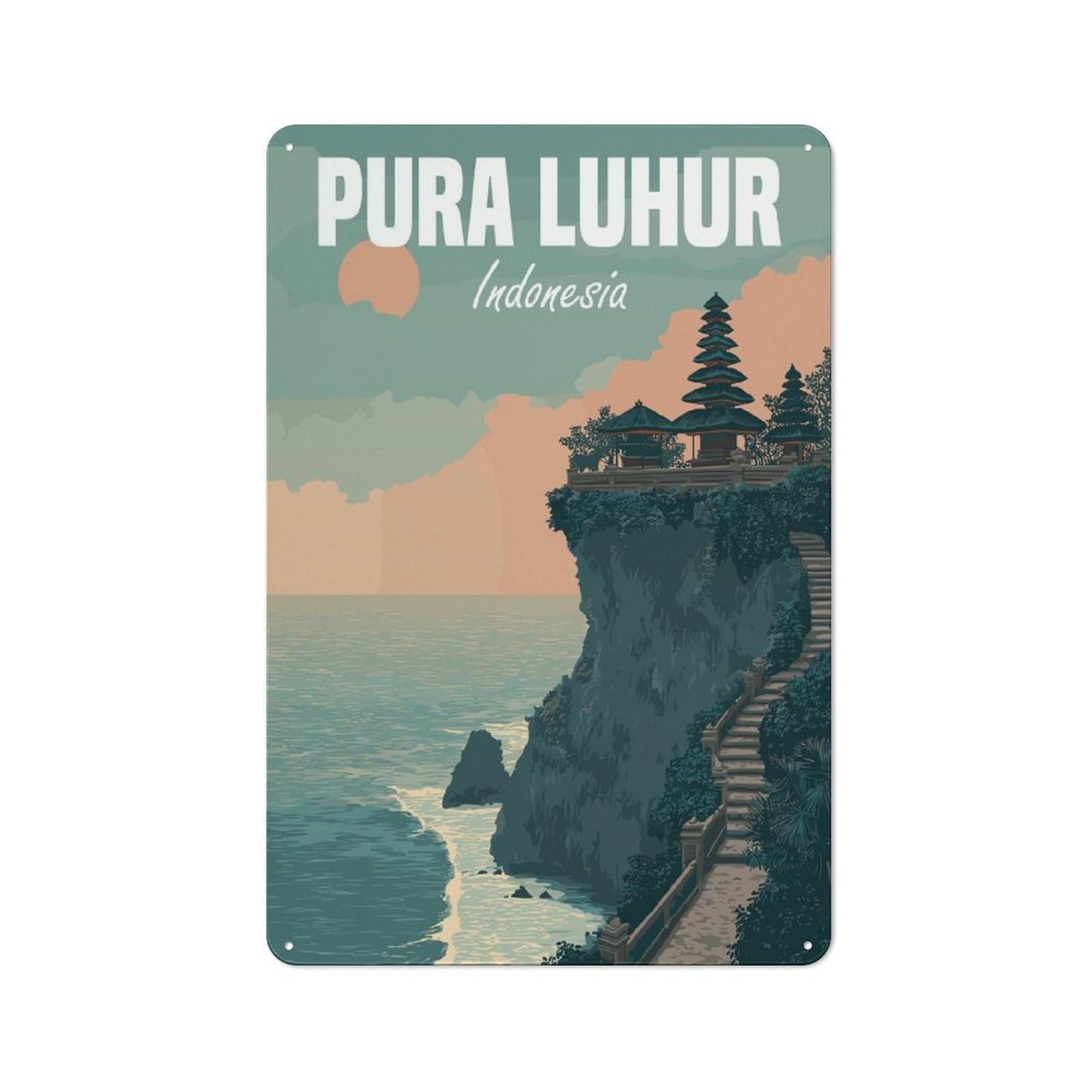 Junmoney Pura Luhur Temple Indonesia Tin Sign 30X20cm For Workshop Wall, Retro Wall Decor, Suited To Metal Sign Collectors