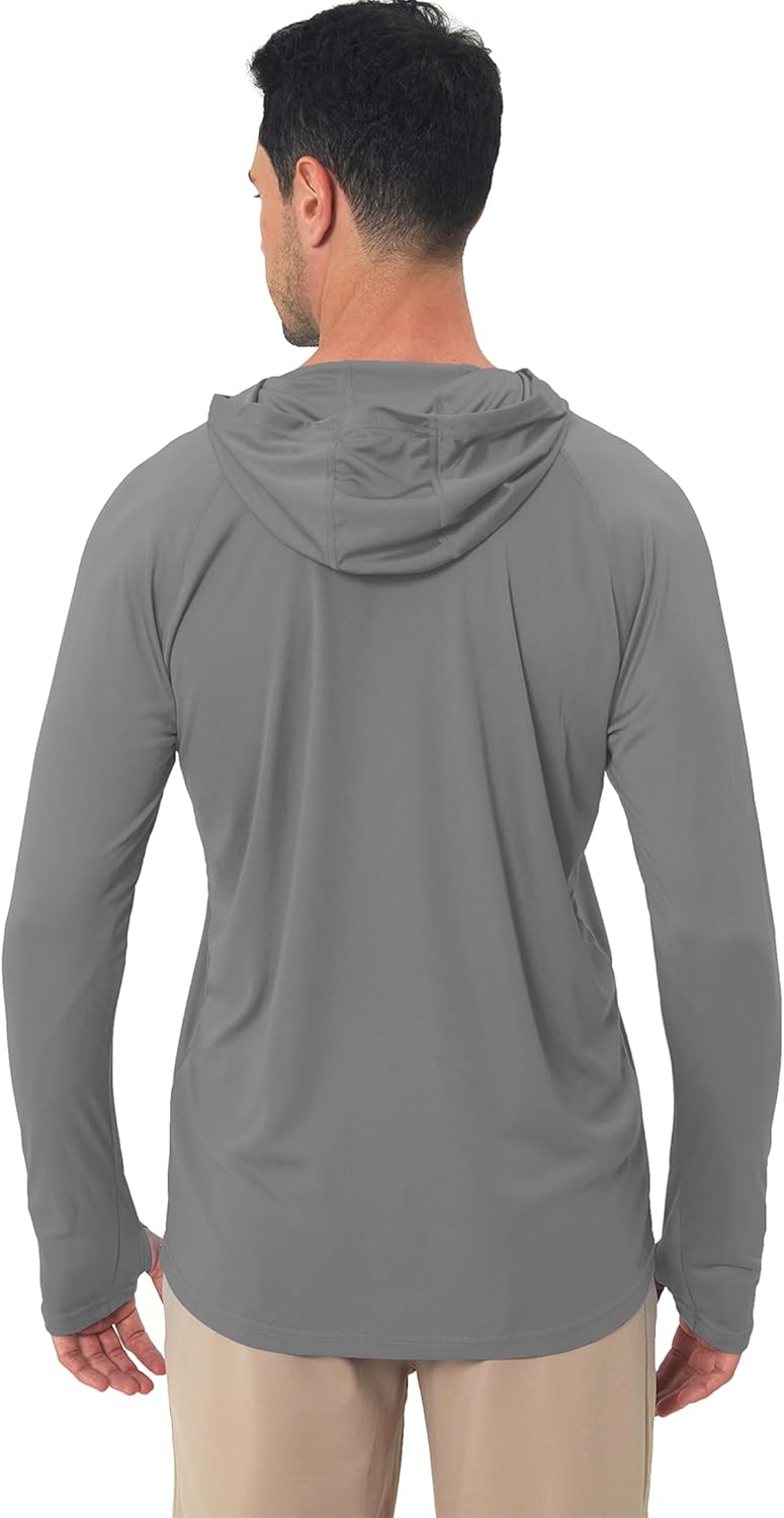 Men's Sun Protection Hoodie Rash Guard Shirts Long Sleeve UPF 50+ Swim Fishing Shirt with Hood Lightweight UV SPF - Image 2