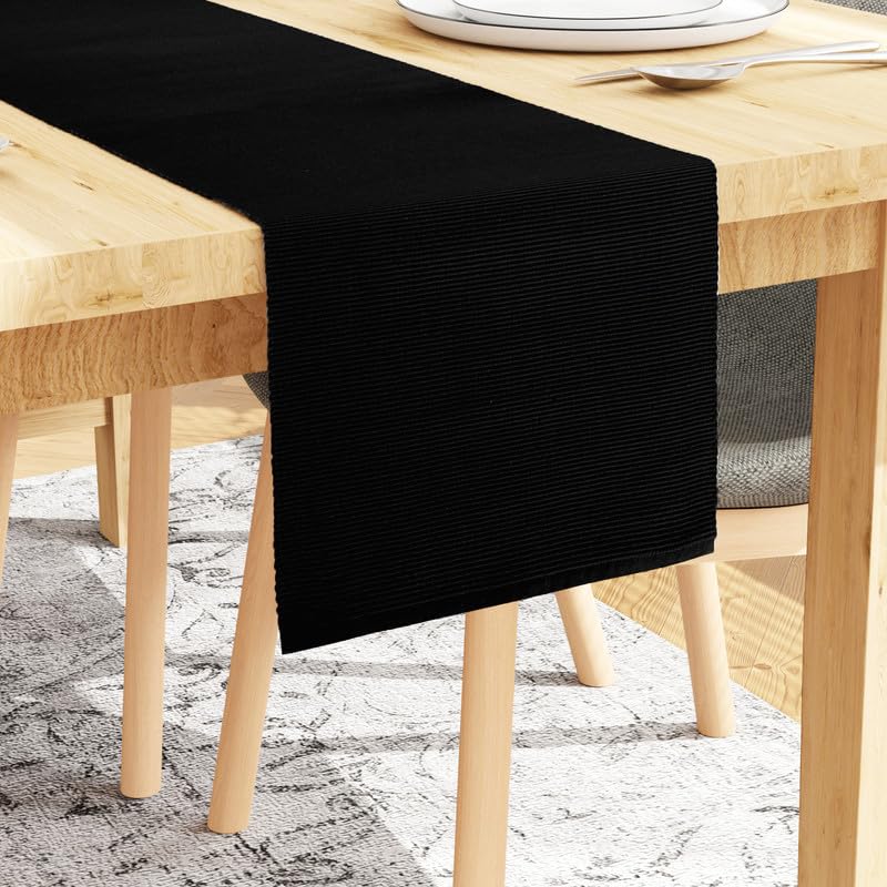 Encasa XO Dining Table Runner 32x250 cm, Solid Black