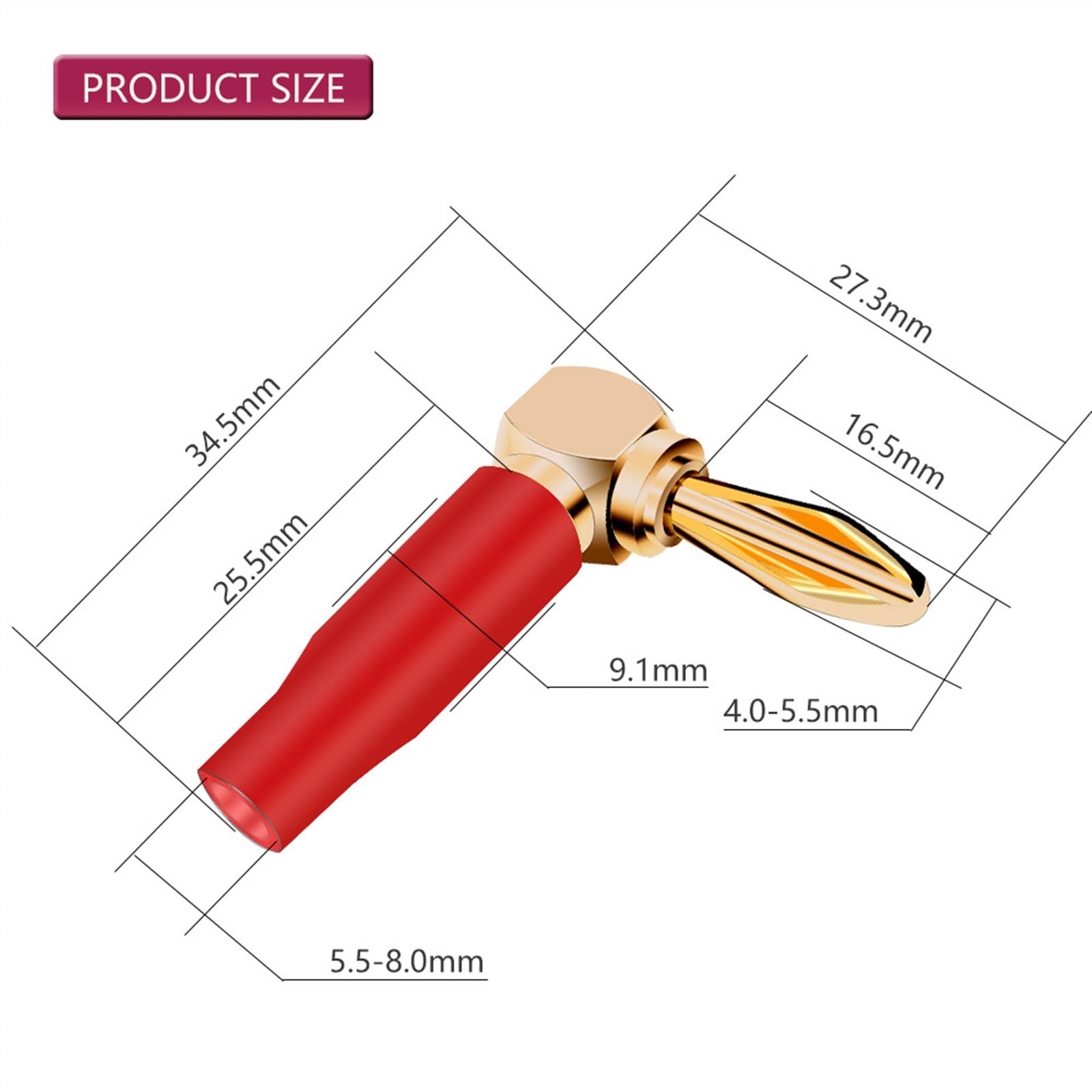 Fiche Banane à Angle Droit en Forme de L de 4mm, Coque en Plastique Souple, connecteur Banane à 90 degrés, Rouge et Noir, 20 pièces