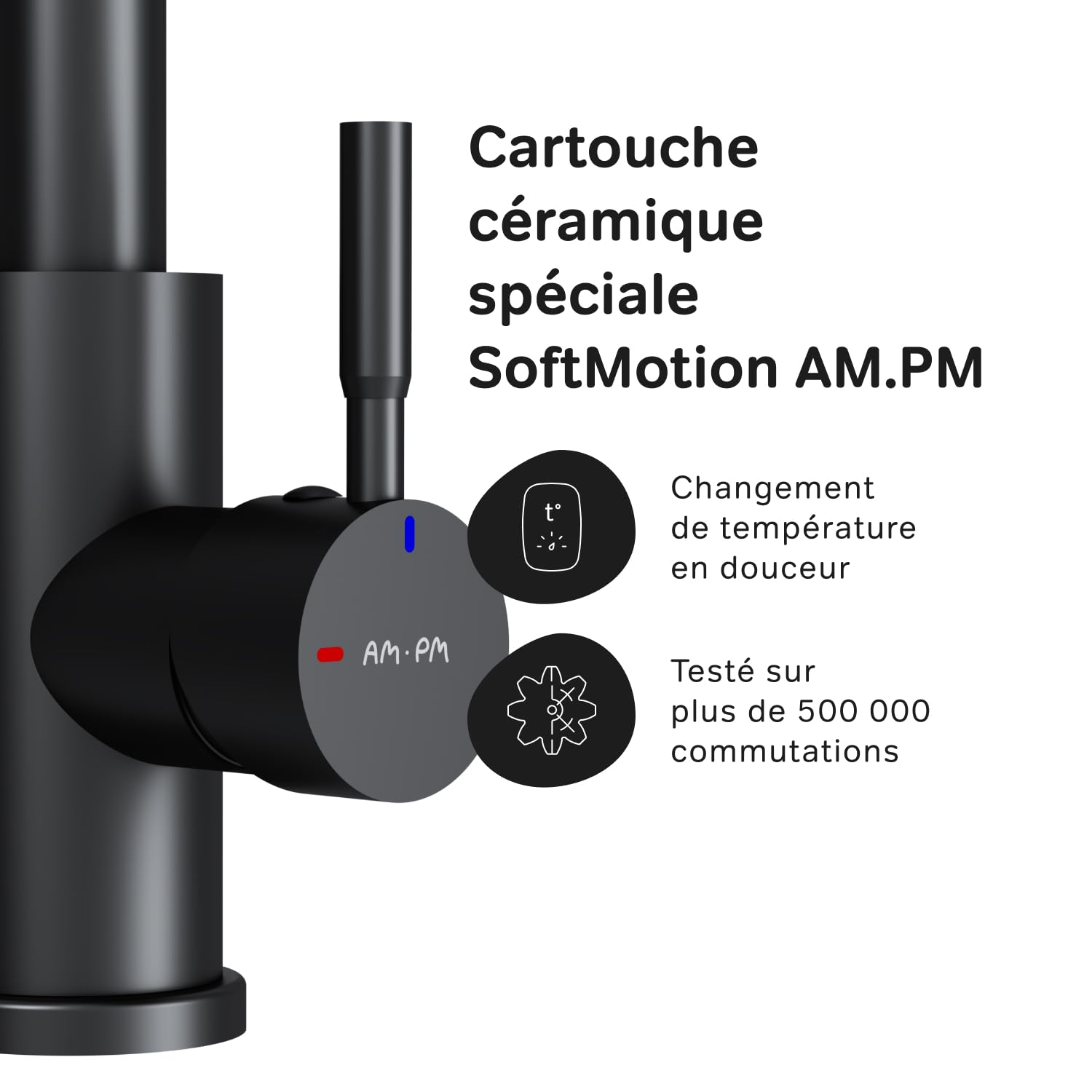 AM.PM X-Joy S Mitigeur de cuisine à bec extractible, Robinet de Cuisine Noir, Bec en Forme de L, Mitigeur de Cuisine en Acier Inoxydable