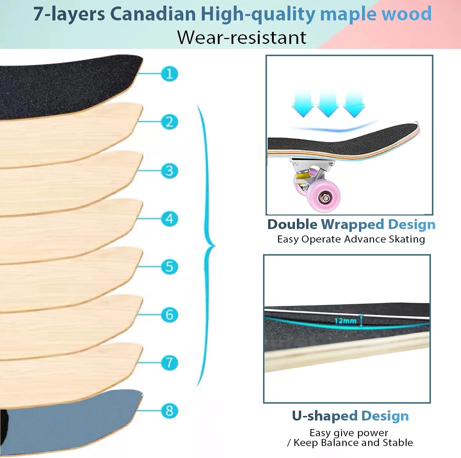 Anime Skateboards for Girls，Pink Complete Standard Skateboard, 31" X 8" Maple Double Kick Concave Skate Boards for Beginners/Kids/Youths/Teens Adult，Cute cat Skateboard