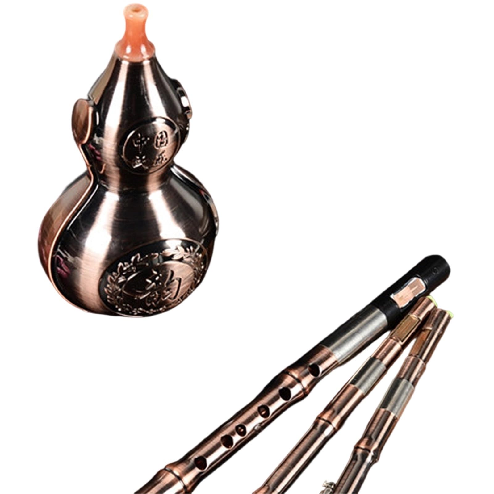 Hulusi Flute Hulusi C Flat B Zaprojektowany Dla Dorosłych Początkujących I Profesjonalnych Graczy Pokryty Miedzią Srebrem 7 Otworów(Copper-plated Bb major+leather box)