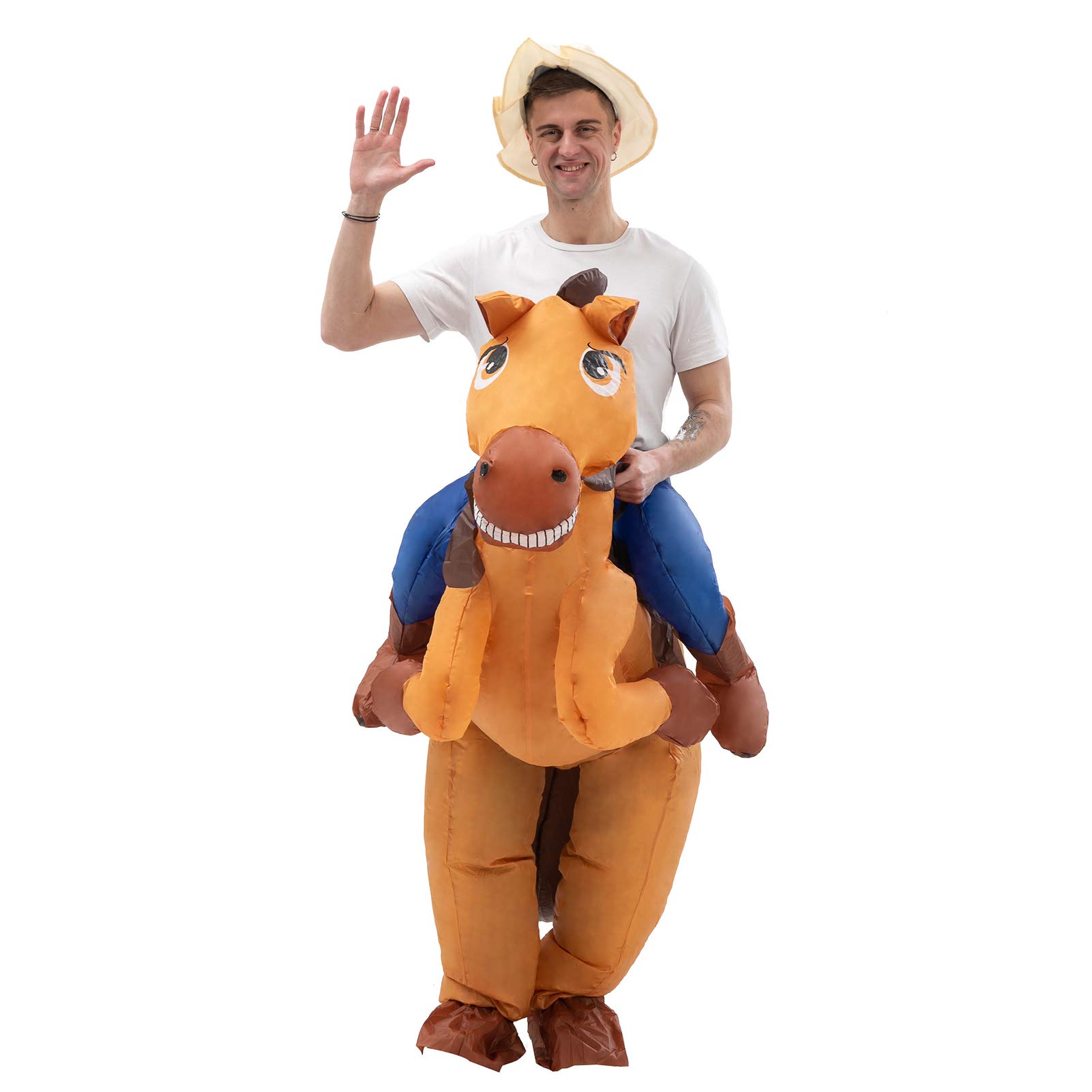 Costumi da cavallo gonfiabili per adulti equitazione costume da cavallo soffiaggio up cavallo vestito divertente fantasia per Halloween