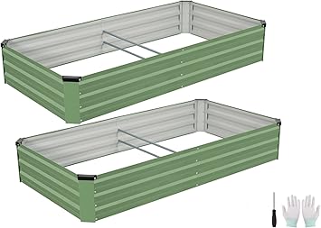 Galvanized Raised Garden Bed Outdoor | Metal Raised Garden Bed for Gardening 2Pack | Large Planter Box for Vegetables Flowers Fruits | Easy Assembly & Safety Design Flower Beds 6x3x1ft Olive Green