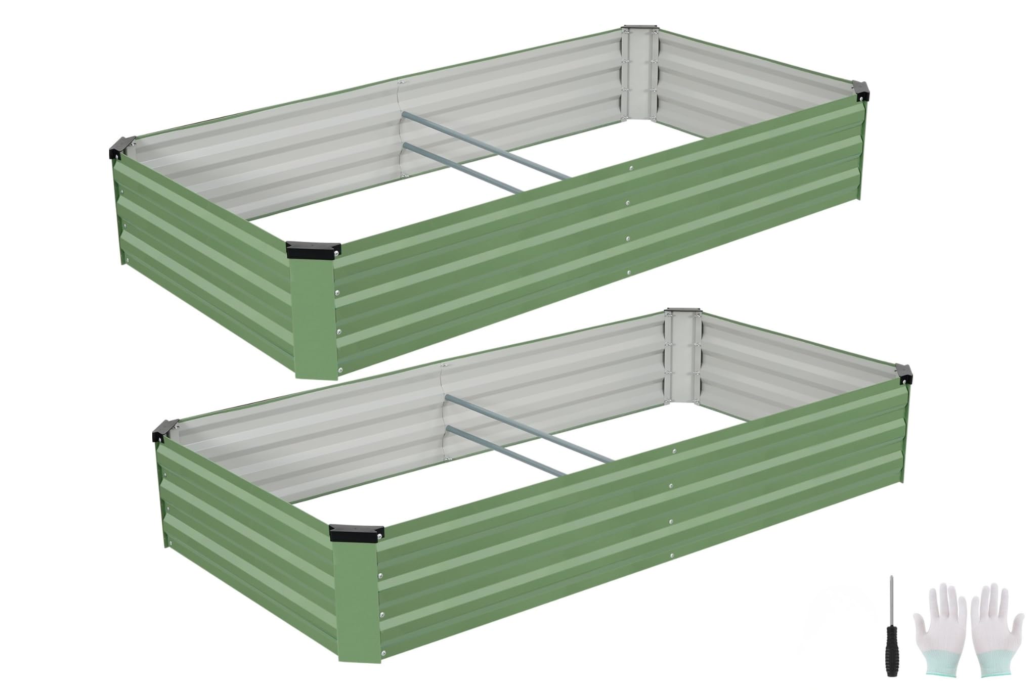 Zettfuly Galvanized Raised Garden Bed Outdoor,180x90x30cm,Olive Green,2Pack