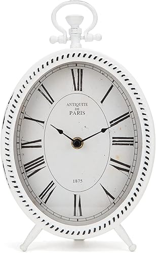 NIKKY HOME Reloj de mesa vintage, reloj de mesa blanco de metal, reloj de escritorio retro sin tictac, funciona con pilas, relojes antiguos sin