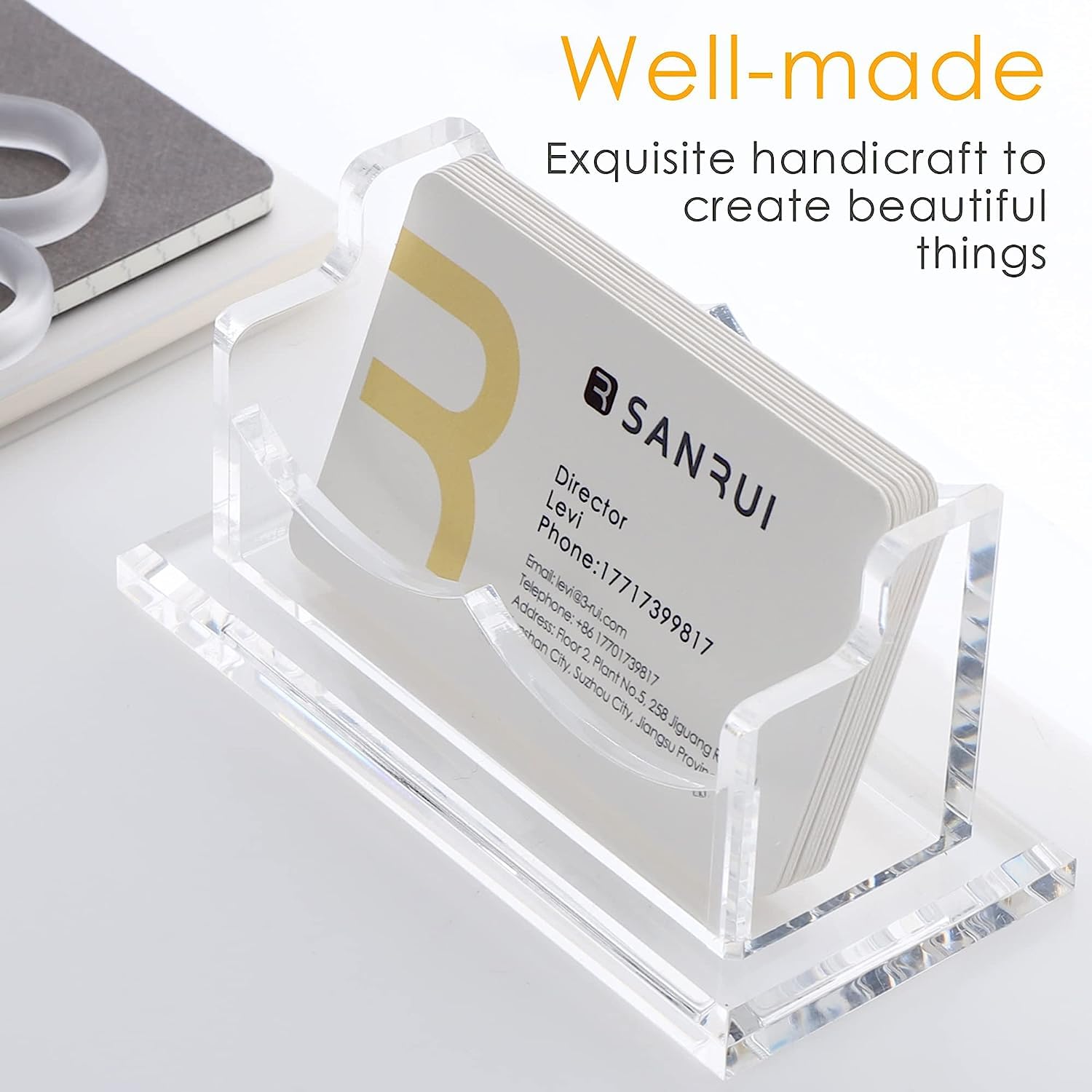 SANRUI Acrylic Business Card Holder for Desk, Single Clear Name Card Display Stand & Organiser - Image 4