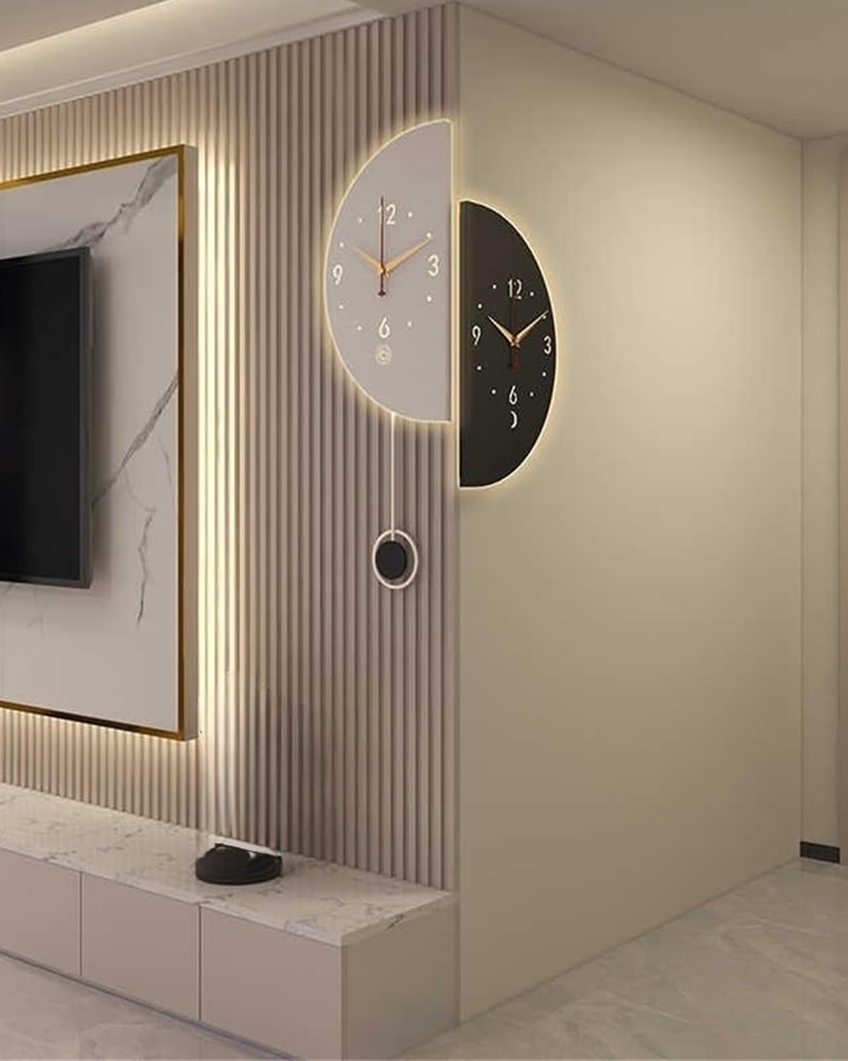Orologio Da Parete Moderno 3D For Angolo-grande Orologio Da Parete Contemporaneo Con Luce LED E Pendolo, Silenzioso Senza Ticchettio Reloj De Pared Para Sala Moderno, For Soggiorno, Camera Da Letto
